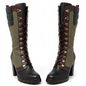 Jennifer Le Knee High Lace-Up Boots EU 38 Leather Block Heel Luxe